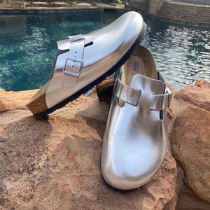 birkenstock boston metallic silver